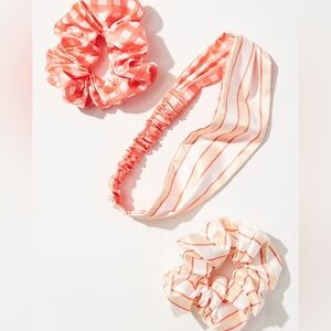 ANTHROPOLOGIE • Coral/Cream Printed Headband & Scrunchies Set